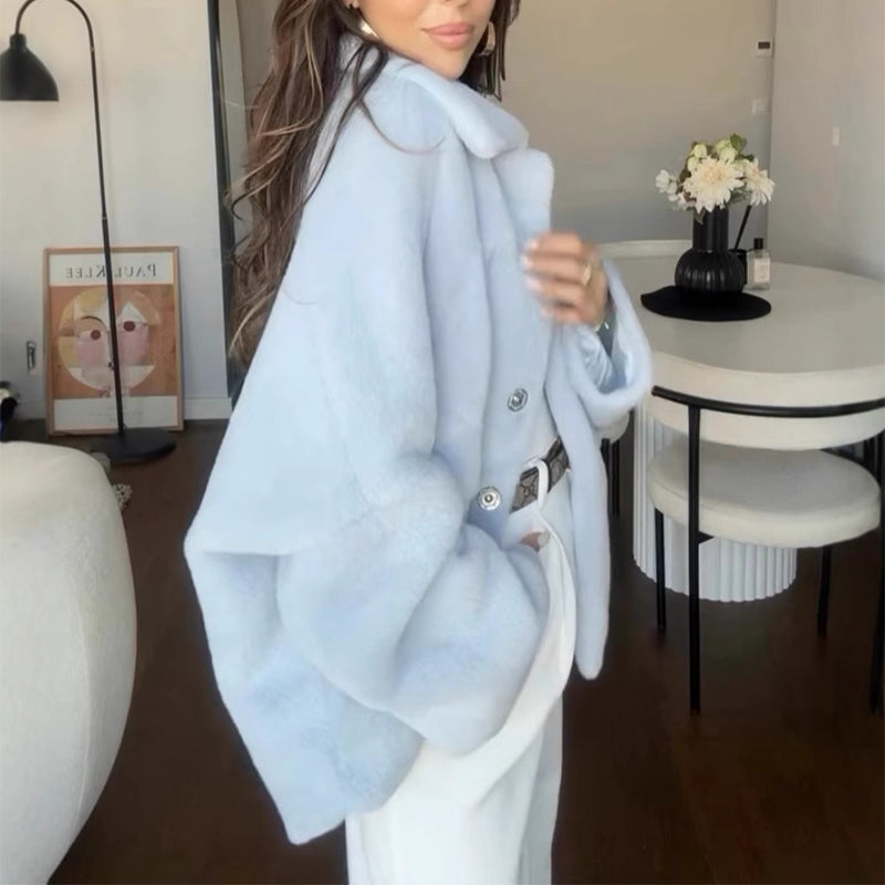 Loose Lapel Single Breasted Furry Coat Winter Fashion Fleece Long