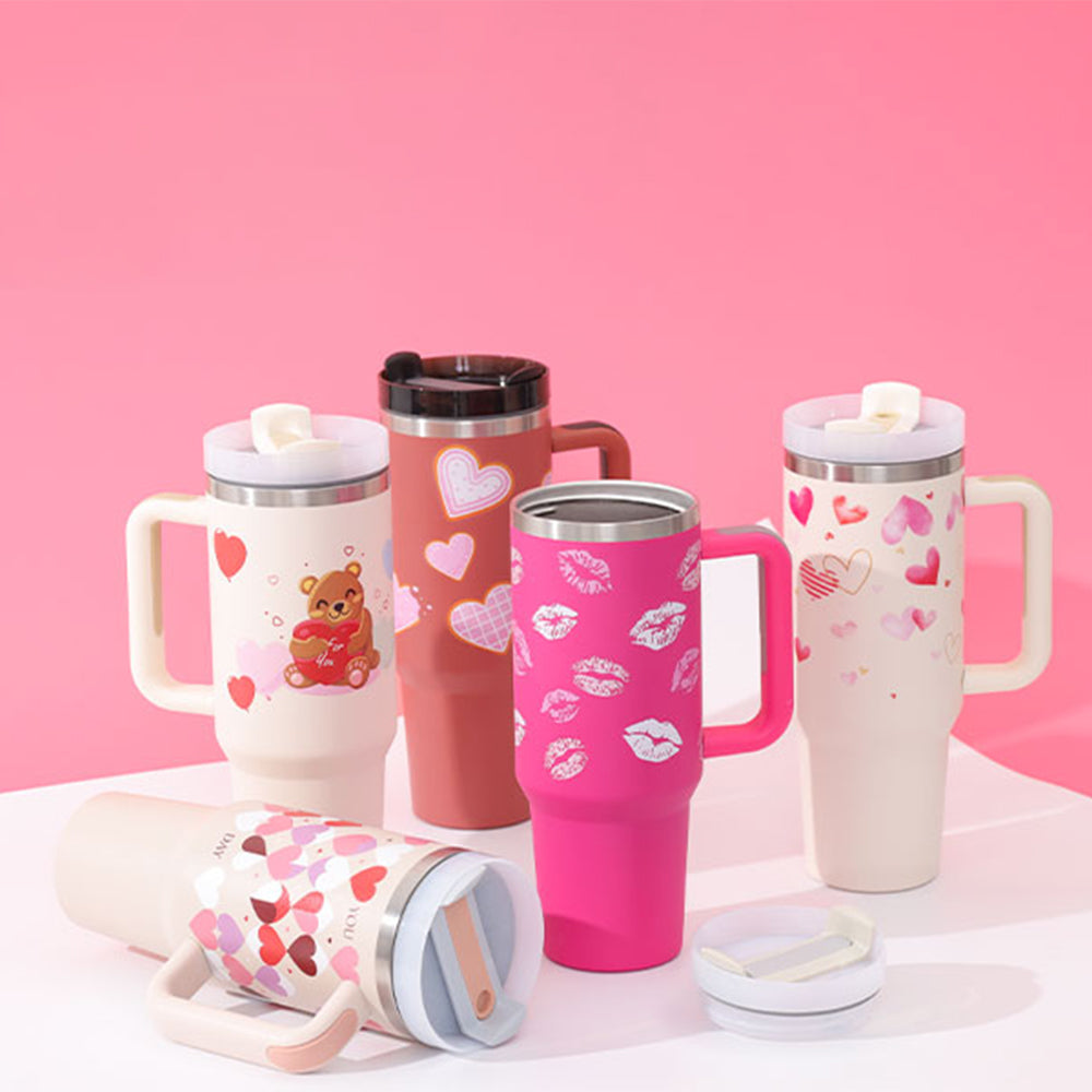 40oz Insulated Tumbler with Handle & Straw - Stainless Steel Leakproof Travel Mug