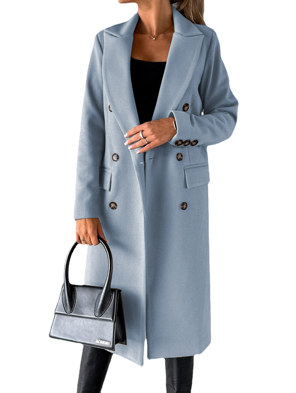 Double Breasted Lapel Coat Winter Fashion Solid Slim Long Jacket