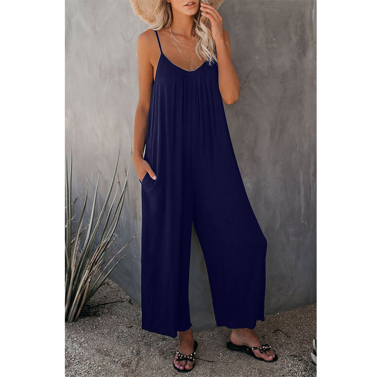 Women's Loose Sleeveless Jumpsuits Romper Jumpsuit with Pockets Long