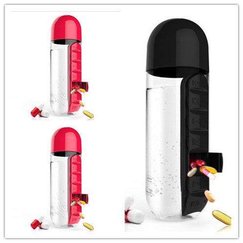 2-in-1 Water Bottle with Pill Box - Travel Cup with Storage