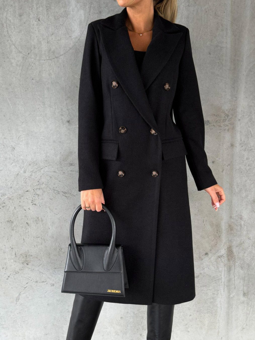 Double Breasted Lapel Coat Winter Fashion Solid Slim Long Jacket