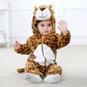 Soft cotton flannel baby romper for autumn and winter, available in nine animal designs and sizes from 0 to 24 months.