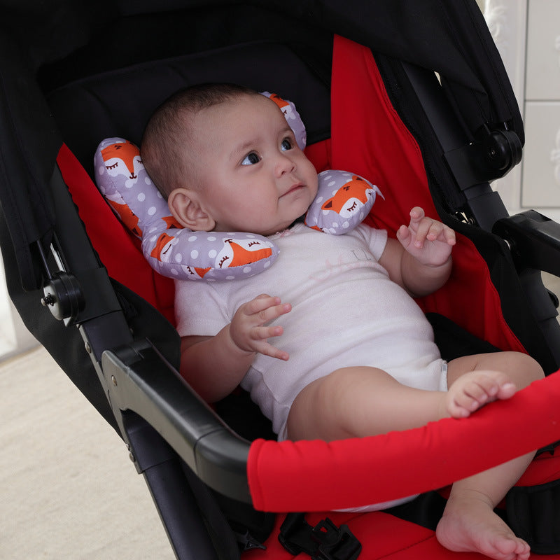 Cotton U-shaped baby and toddler neck pillow measuring 25 × 23 cm, available in multiple colourful printed designs.
