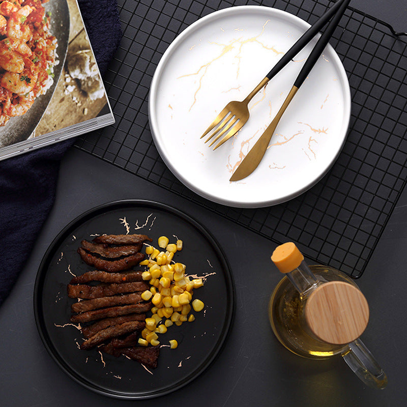 Nordic Marble Pattern Ceramic Plate - Household Dinner Plate
