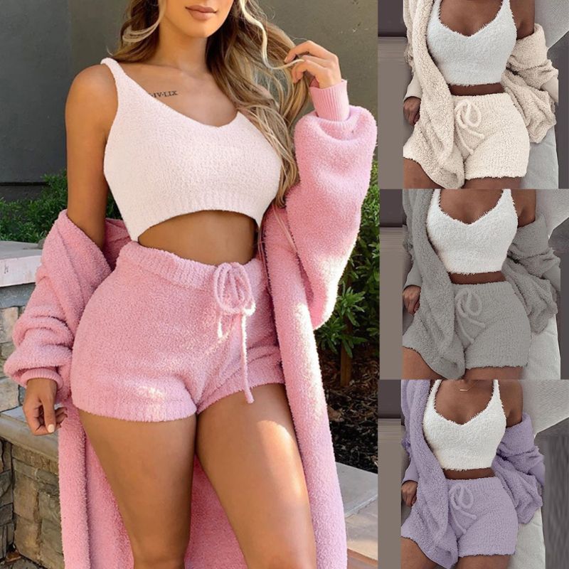 Winter Sexy Women Home Wear Suit Casual Pajamas Set Lady Soft