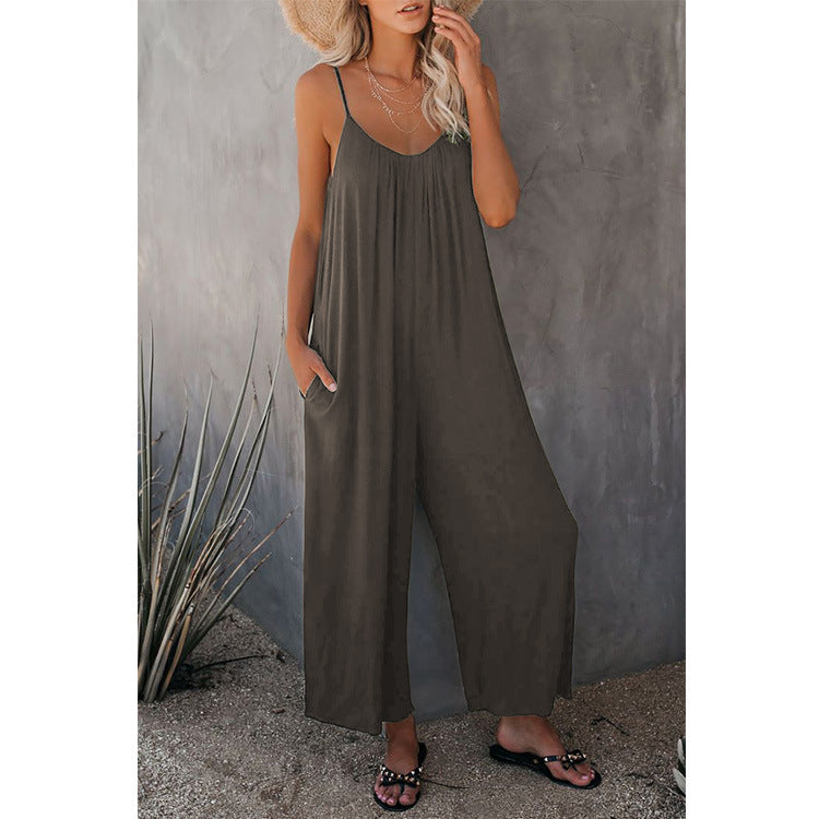 Women's Loose Sleeveless Jumpsuits Romper Jumpsuit with Pockets Long