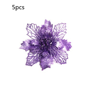 Christmas Glitter Artifical Flowers Tree Decorations for Home Fake
