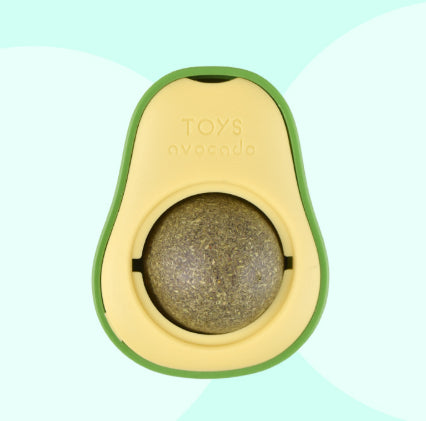 Avocado Catnip Ball Toy - 360° Rotating Wall-Mounted Mint Lick Toy for Cats