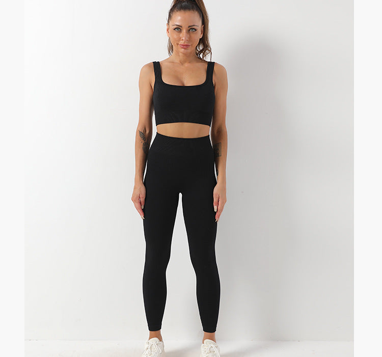 2pcs Thread Yoga Suit Seamless Bra and Butt Lifting High Waist