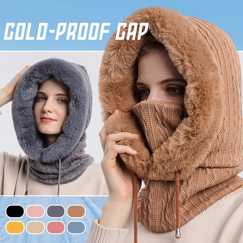 Winter Thick Plush Hat with Scarf Windproof Warm Knit Hats Hooded
