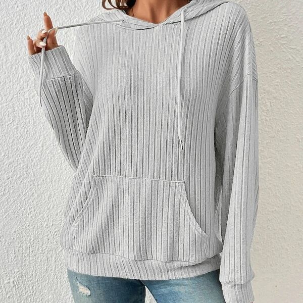 Fashion Drawstring Long-Sleeved Hooded Sweatshirt with Pockets Solid