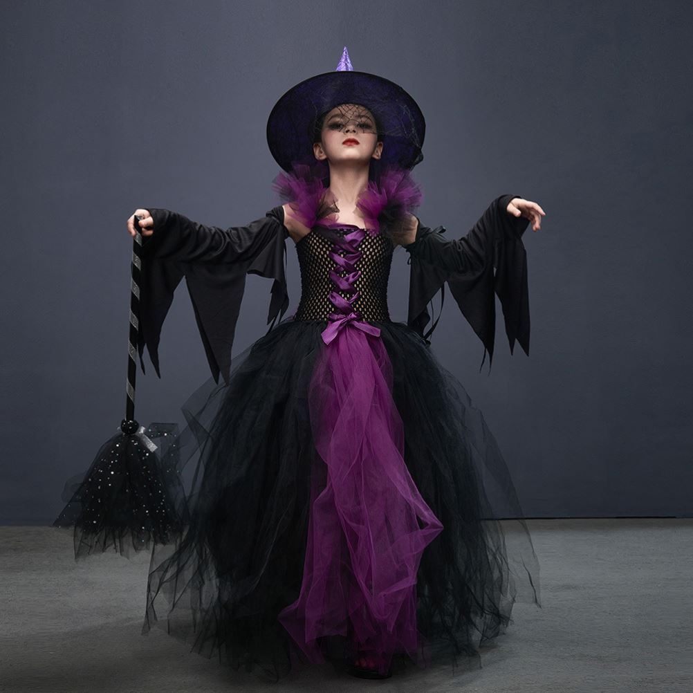Girls’ Witch Costume Set – Green or Purple Halloween Dress