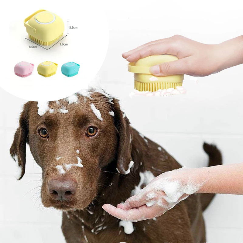 Silicone Dog Bath Brush with Shampoo Dispenser - Massage Grooming Scrubber