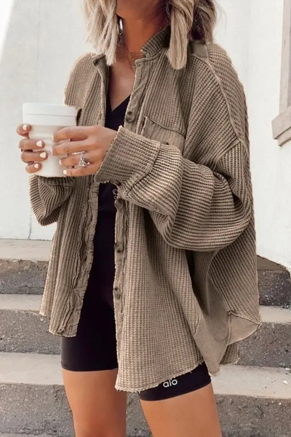Button Shirt Jacket Women Lapel Long Sleeve Blouse Fashion Tops