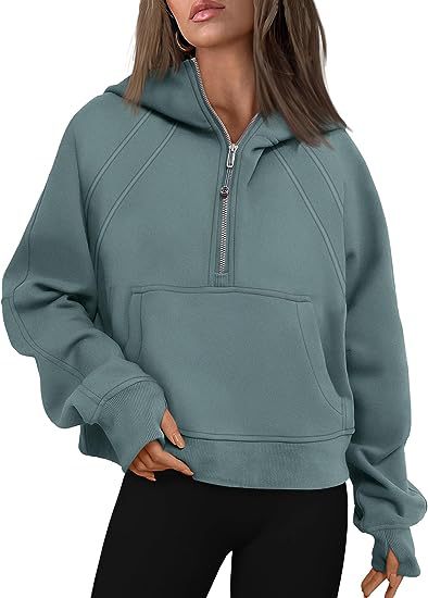 Zipper Hoodies Sweatshirts with Pocket Loose Sport Tops Long Sleeve