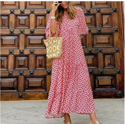 Summer Women's Vintage Printed Bohemian Dress Elegant Ladies Casual