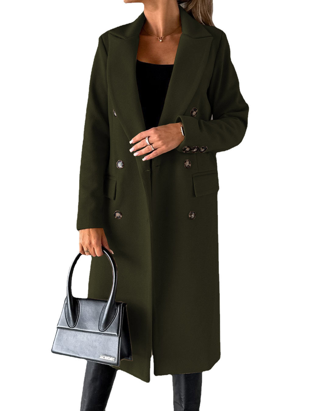 Double Breasted Lapel Coat Winter Fashion Solid Slim Long Jacket