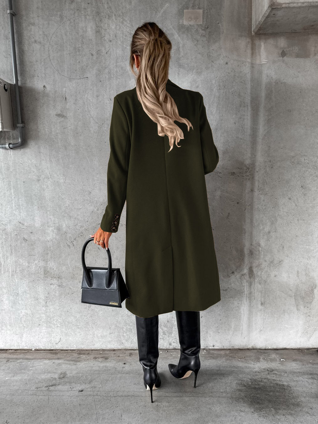Double Breasted Lapel Coat Winter Fashion Solid Slim Long Jacket