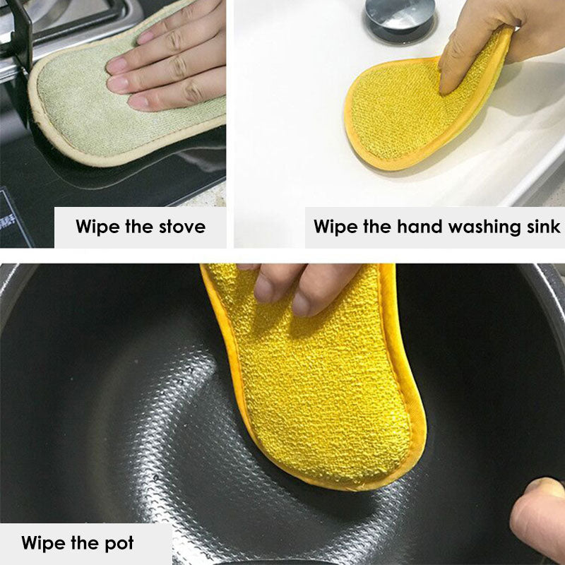 Double-sided Kitchen Cleaning Magic Sponge Microfiber Non-stick Parts