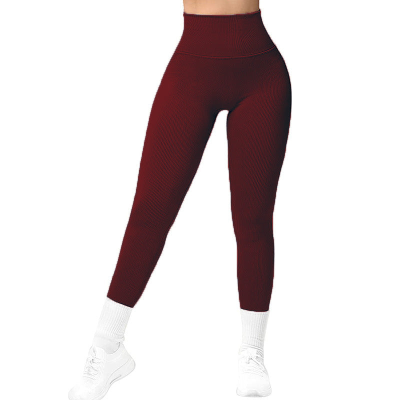 High Waist Seamless Leggings Threaded Knitted Fitness Pants Solid