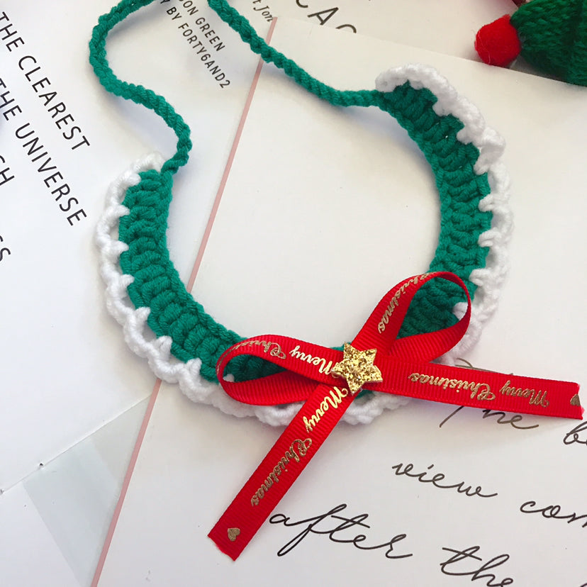 Hand-Woven Christmas Pet Collar - Cute Knitted Festive Collar for Cats & Small Dogs