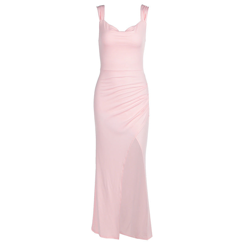 Slim Sleeveless Slit Dress with Back Tie Design Fashion Temperament