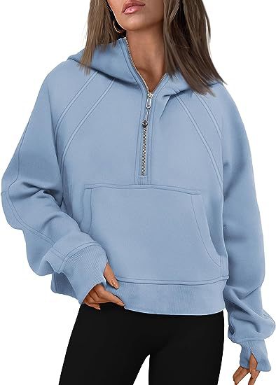 Zipper Hoodies Sweatshirts with Pocket Loose Sport Tops Long Sleeve