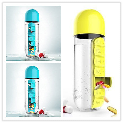 2-in-1 Water Bottle with Pill Box - Travel Cup with Storage