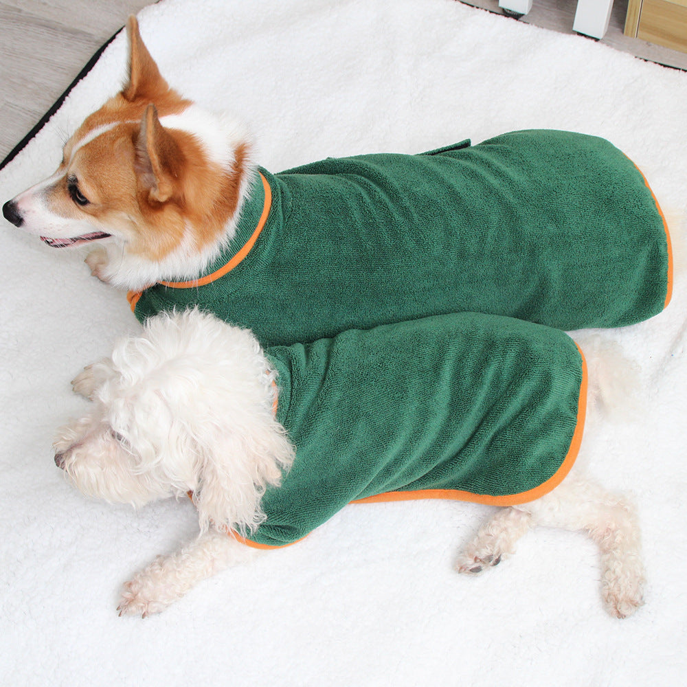 Absorbent Dog Bathrobe with Hood - Microfiber Waist-Wrap Drying Coat