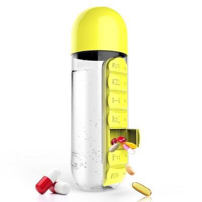 2-in-1 Water Bottle with Pill Box - Travel Cup with Storage