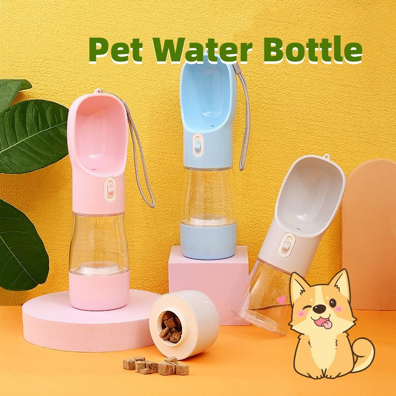 Portable Dog Water Bottle with Food Bowl - Travel Pet Drinking Bottle 458 ml