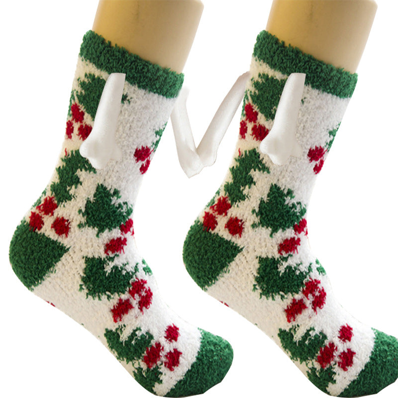 Christmas Supplies Magnetic Suction Hand in Couple Socks Coral Fleece