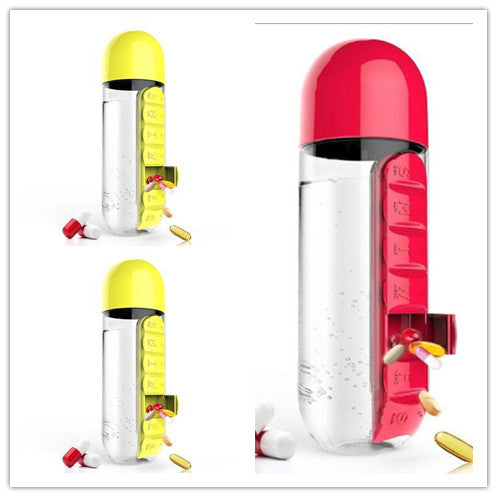2-in-1 Water Bottle with Pill Box - Travel Cup with Storage