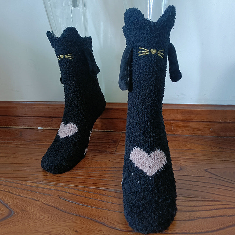 Christmas Supplies Magnetic Suction Hand in Couple Socks Coral Fleece