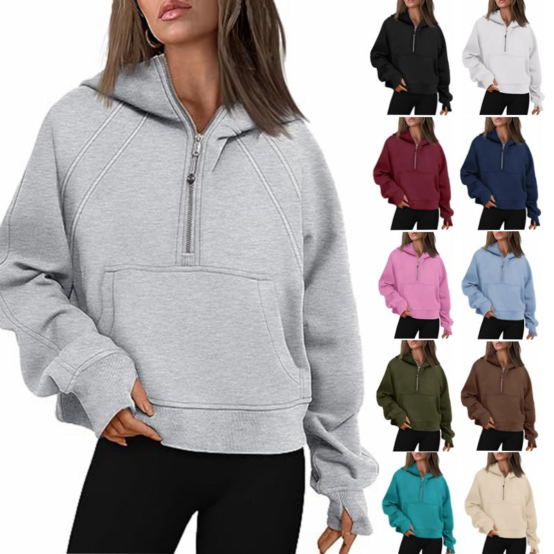 Zipper Hoodies Sweatshirts with Pocket Loose Sport Tops Long Sleeve