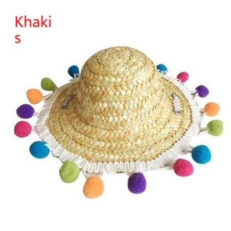 Cute Pet Sunglasses & Straw Hat - Retro Cat and Small Dog Glasses Photo Accessory