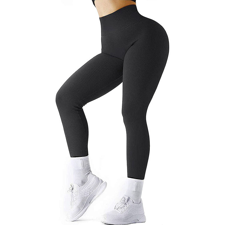 High Waist Seamless Leggings Threaded Knitted Fitness Pants Solid