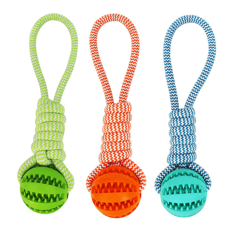 Interactive Dog Treat Ball with Rope - Bite Resistant Rubber Chew Toy for Tug & Fetch