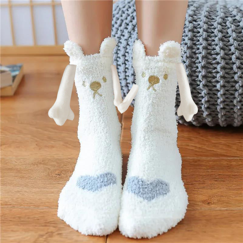 Christmas Supplies Magnetic Suction Hand in Couple Socks Coral Fleece