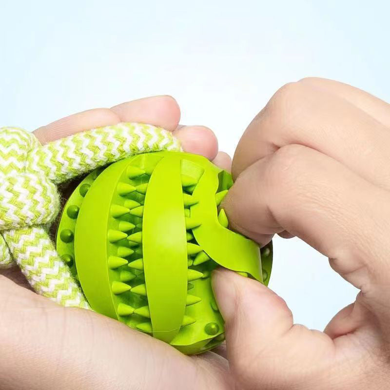 Interactive Dog Treat Ball with Rope - Bite Resistant Rubber Chew Toy for Tug & Fetch