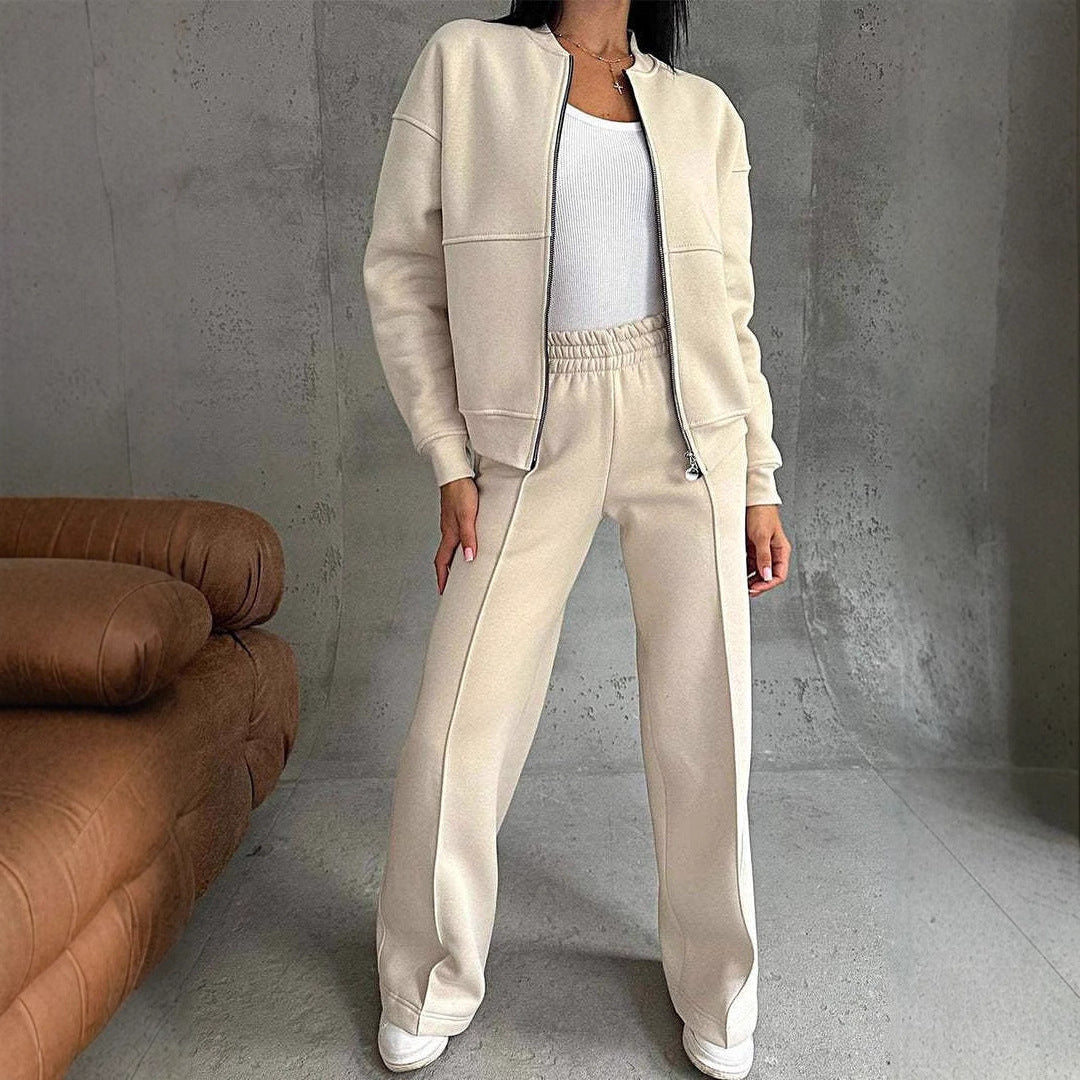 Women's Sports Suits Zipper Jacket and Wide Leg Pants Two-Piece Set