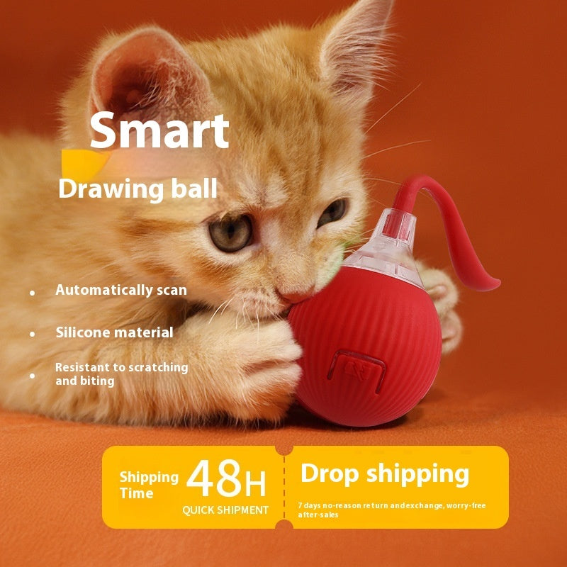 Automatic Rolling Cat Toy Ball - Smart Interactive Ball with Feather Tail