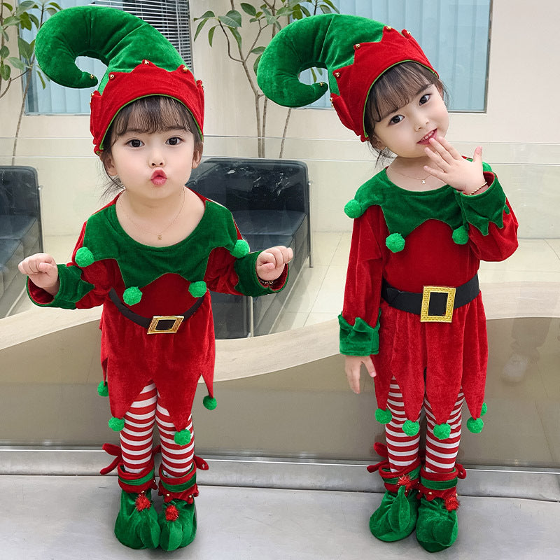 Kids’ Christmas Elf Costume Dress with Hat & Accessories