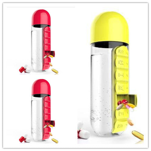 2-in-1 Water Bottle with Pill Box - Travel Cup with Storage