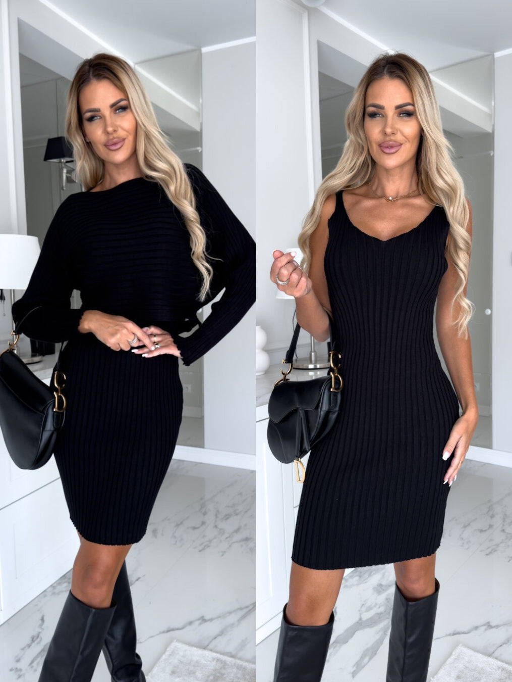2pcs Suit Women's Solid Stripe Long-Sleeved Top and Tight Suspender