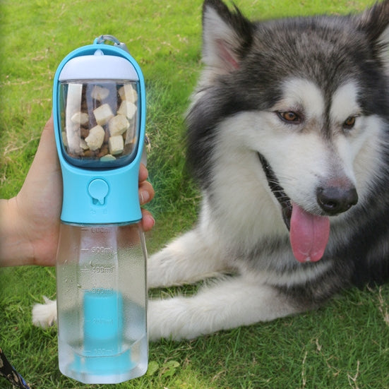 3-in-1 Dog Water Bottle 600 ml - Leakproof Travel Drinker, Food & Poop Bag Holder