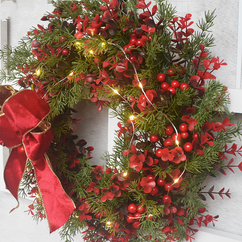 Christmas Artifical Cherry Pattern Wreaths Red Door Wall Hanging