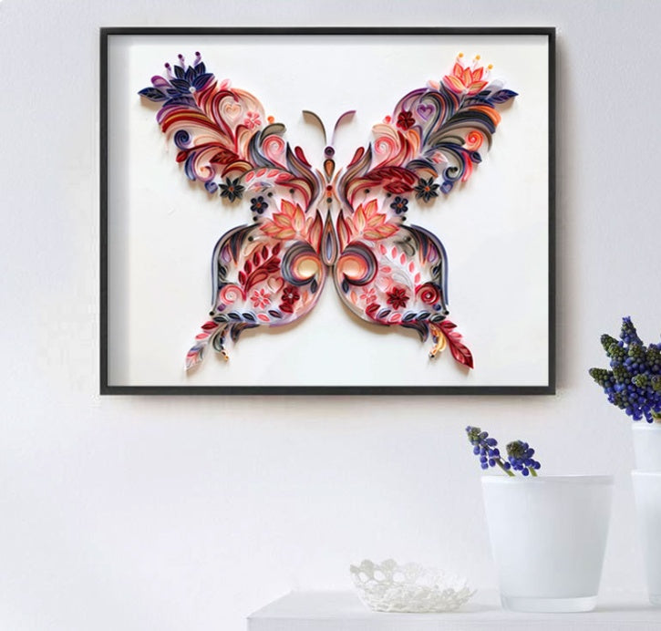 20-Inch Butterfly Quilling Illustration - Handmade Paper Art