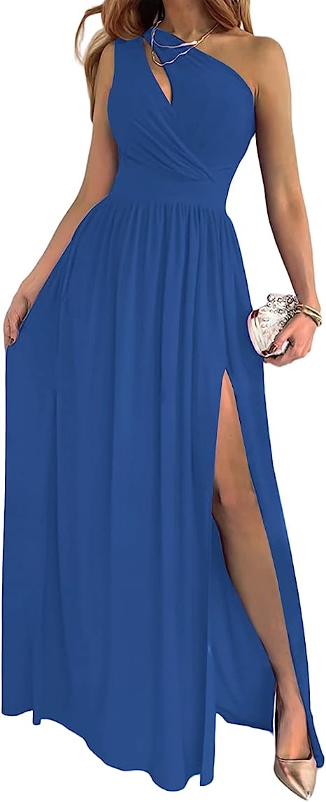 Women's One Shoulder High Split Cutout Sleeveless Elegant Sexy